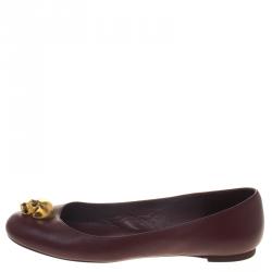 Pre Owned Alexander McQueen Maroon Leather Skull City Ballet Flats Size 38