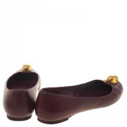 Pre Owned Alexander McQueen Maroon Leather Skull City Ballet Flats Size 38