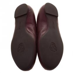 Pre Owned Alexander McQueen Maroon Leather Skull City Ballet Flats Size 38