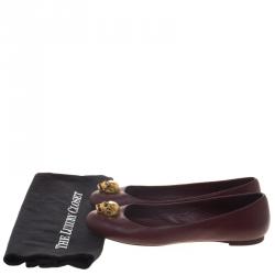 Pre Owned Alexander McQueen Maroon Leather Skull City Ballet Flats Size 38