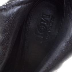 Pre Owned Alexander McQueen Black Leather Faithful Skull Peep Toe Ankle Boots Size 36