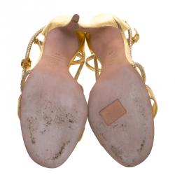 Pre Owned Alexander McQueen Gold Metallic Leather Skull Detail Sandals Size 39