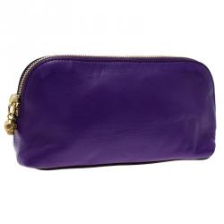 Pre Owned Alexander McQueen Purple Leather Cosmetic Pouch
