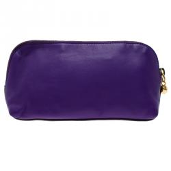Pre Owned Alexander McQueen Purple Leather Cosmetic Pouch