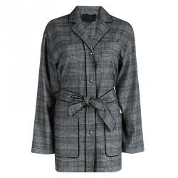 Alexander Wang Monochrome Glen Plaid Belted Long Jacket S