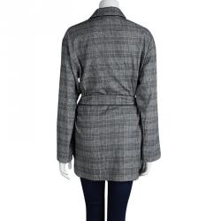 Alexander Wang Monochrome Glen Plaid Belted Long Jacket S