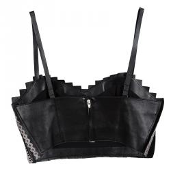 Pre Owned Alexander Wang Logo Printed Leather Strip Detail Bustier Crop Top S