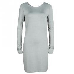 T By Alexander Wang Grey Knit Scoop Back Detail Long Sleeve Dress M 