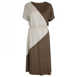 Pre Owned Alexander Wang Brown Faux Suede Colorblock Midi Dress S