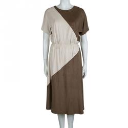 Pre Owned Alexander Wang Brown Faux Suede Colorblock Midi Dress S