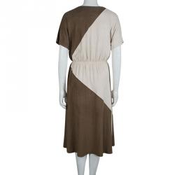 Pre Owned Alexander Wang Brown Faux Suede Colorblock Midi Dress S