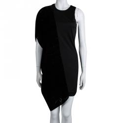 Alexander Wang Black Velvet Burnout Detail Asymmetric Dress M