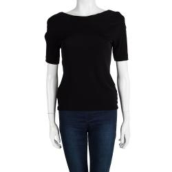 T By Alexander Wang Black Knit Draped Back Detail Short Sleeve Top XS