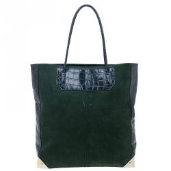 Alexander Wang Serpentine Green Suede And Croc Embossed Leather 'Prisma' Shopper Tote