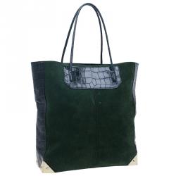 Alexander Wang Serpentine Green Suede And Croc Embossed Leather 'Prisma' Shopper Tote