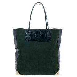 Alexander Wang Serpentine Green Suede And Croc Embossed Leather 'Prisma' Shopper Tote