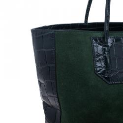 Alexander Wang Serpentine Green Suede And Croc Embossed Leather 'Prisma' Shopper Tote
