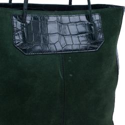 Alexander Wang Serpentine Green Suede And Croc Embossed Leather 'Prisma' Shopper Tote