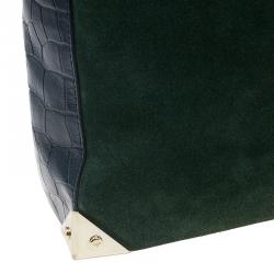 Alexander Wang Serpentine Green Suede And Croc Embossed Leather 'Prisma' Shopper Tote