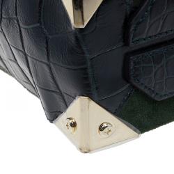 Alexander Wang Serpentine Green Suede And Croc Embossed Leather 'Prisma' Shopper Tote