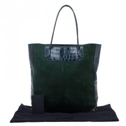 Alexander Wang Serpentine Green Suede And Croc Embossed Leather 'Prisma' Shopper Tote