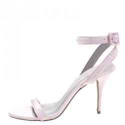 Alexander Wang Baby Pink Snake Embossed Leather Antonia Ankle Wrap Sandals Size 39