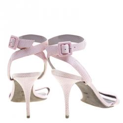 Alexander Wang Baby Pink Snake Embossed Leather Antonia Ankle Wrap Sandals Size 39