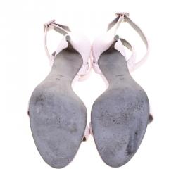 Alexander Wang Baby Pink Snake Embossed Leather Antonia Ankle Wrap Sandals Size 39