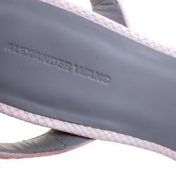 Alexander Wang Baby Pink Snake Embossed Leather Antonia Ankle Wrap Sandals Size 39