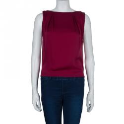 Alice + Olivia Burgundy Silk Pleated Sleeveless Top XS