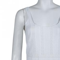 Pre Owned Alice + Olivia Myrtle White Lace Insert Pintucked Sleevless Cotton Dress M