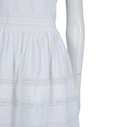 Pre Owned Alice + Olivia Myrtle White Lace Insert Pintucked Sleevless Cotton Dress M
