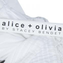 Pre Owned Alice + Olivia Myrtle White Lace Insert Pintucked Sleevless Cotton Dress M
