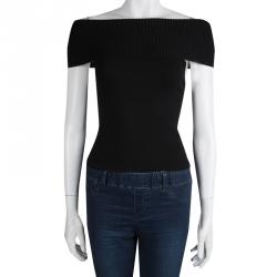 Alice + Olivia Black Rib Knit Off-Shoulder Sleeveless Cropped Top XS
