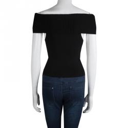 Alice + Olivia Black Rib Knit Off-Shoulder Sleeveless Cropped Top XS