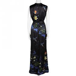 Pre Owned Alice + Olivia Marianna Black Printed Silk Belted Maxi Dress L