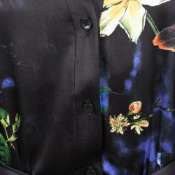 Pre Owned Alice + Olivia Marianna Black Printed Silk Belted Maxi Dress L