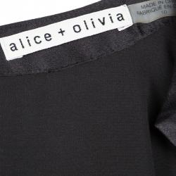 Pre Owned Alice + Olivia Marianna Black Printed Silk Belted Maxi Dress L