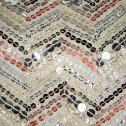 Pre Owned Alice + Olivia Beige Zig Zag Sequin Embellished Cap Sleeve Dress L