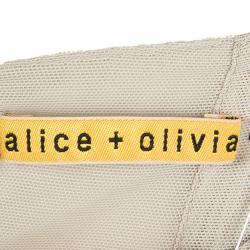 Pre Owned Alice + Olivia Beige Zig Zag Sequin Embellished Cap Sleeve Dress L