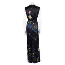 Pre Owned Alice + Olivia Black Marianna Enchanted Forest Print Silk Belted Dress M