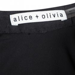 Pre Owned Alice + Olivia Black Marianna Enchanted Forest Print Silk Belted Dress M