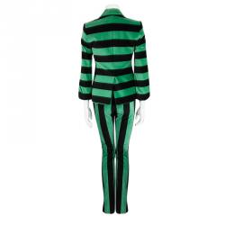 Pre Owned Alice + Olivia Green and Black Striped Velvet Pant Suit XS/S