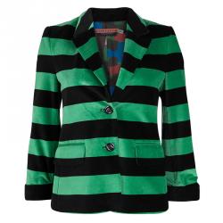 Pre Owned Alice + Olivia Green and Black Striped Velvet Pant Suit XS/S
