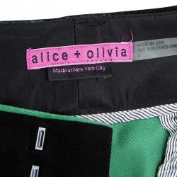 Pre Owned Alice + Olivia Green and Black Striped Velvet Pant Suit XS/S