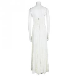 Pre Owned Alice + Olivia Cream Silk Lace Trim Detail Geneva Pleated Maxi Dress XS