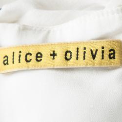 Pre Owned Alice + Olivia Cream Silk Lace Trim Detail Geneva Pleated Maxi Dress XS