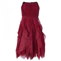 Alice + Olivia Kahlo Red Organza Ruffle Dress M