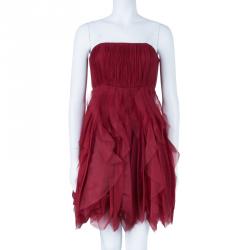 Alice + Olivia Kahlo Red Organza Ruffle Dress M