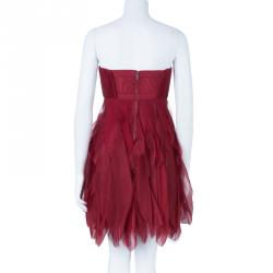 Alice + Olivia Kahlo Red Organza Ruffle Dress M